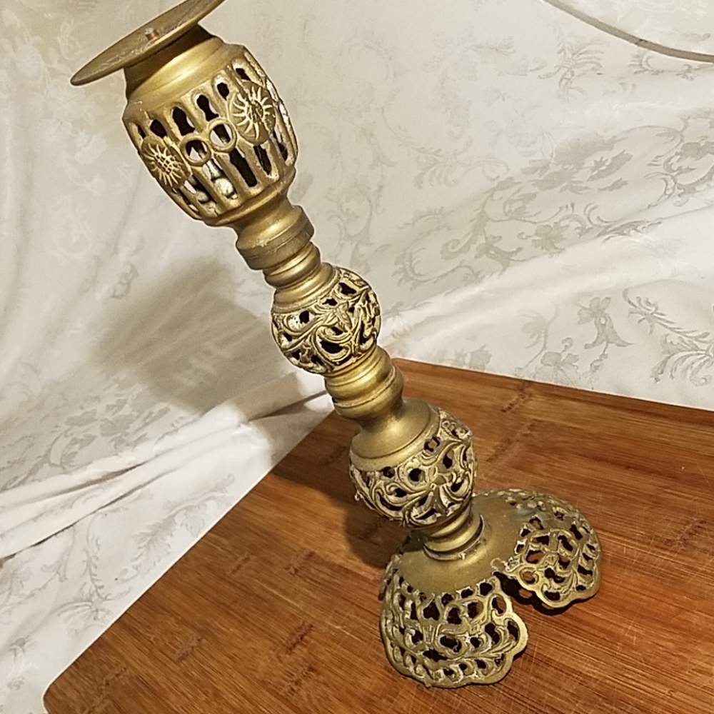 Vintage XL Brass Detailed Candle Holder